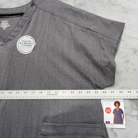 NEW ClimateRight by Cuddl Duds Scrub Top Womens 2X Gray Short Sleeve 6-Pocket - Picture 9 of 12